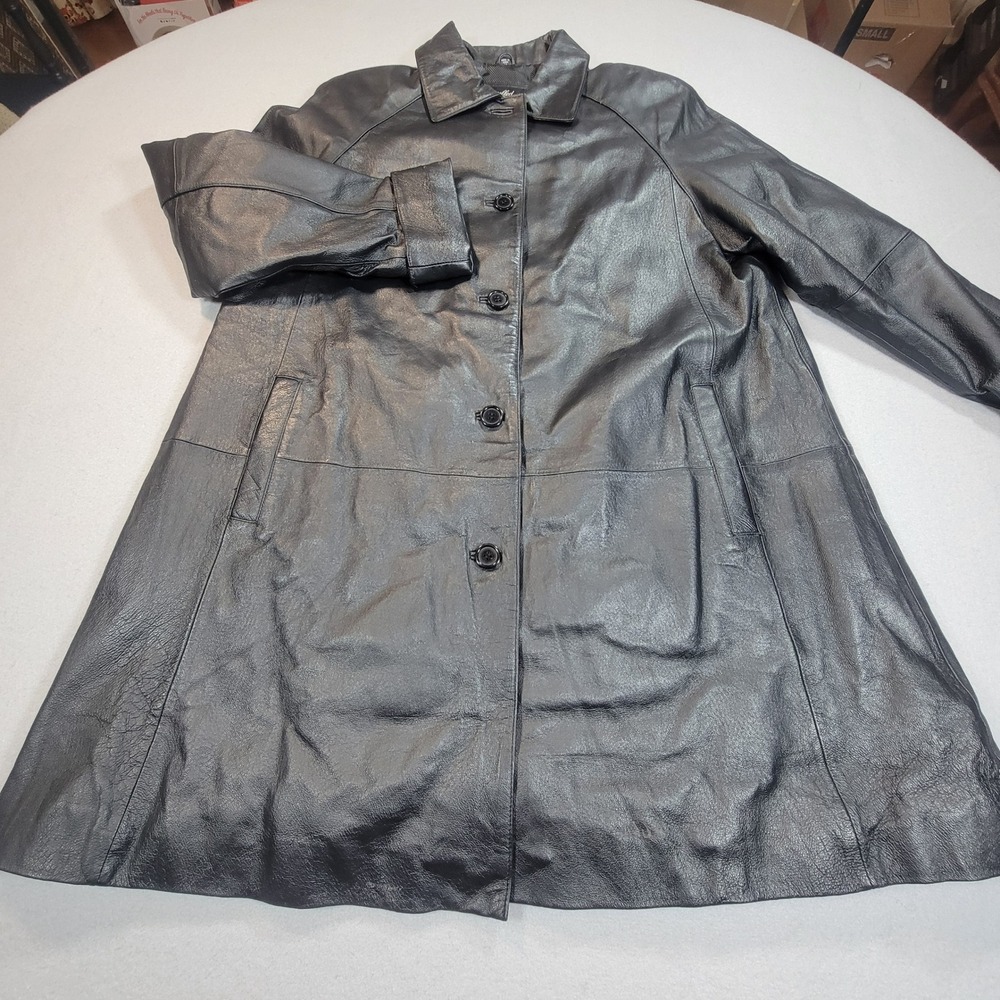 Excelled Collection Mens Black Leather Coat Jacket Button Front Size‎ Medium